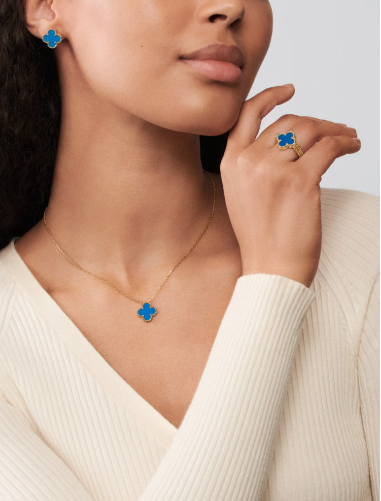 Blue Agate Clover Earring